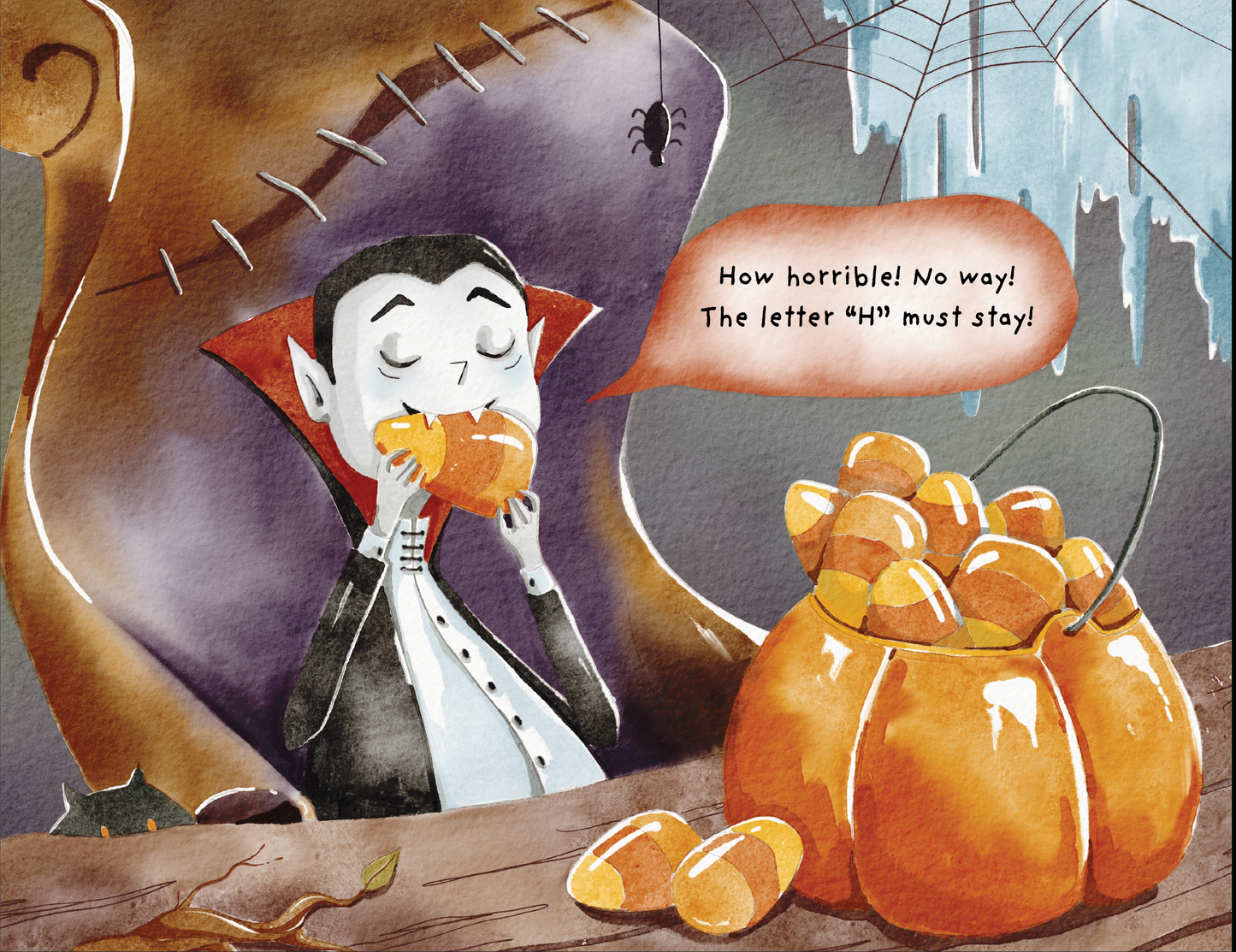 Adorable children's picture book, "What? No more Halloween?" by K.M.Messina. Illustrated by Nataliia Pavliuk.